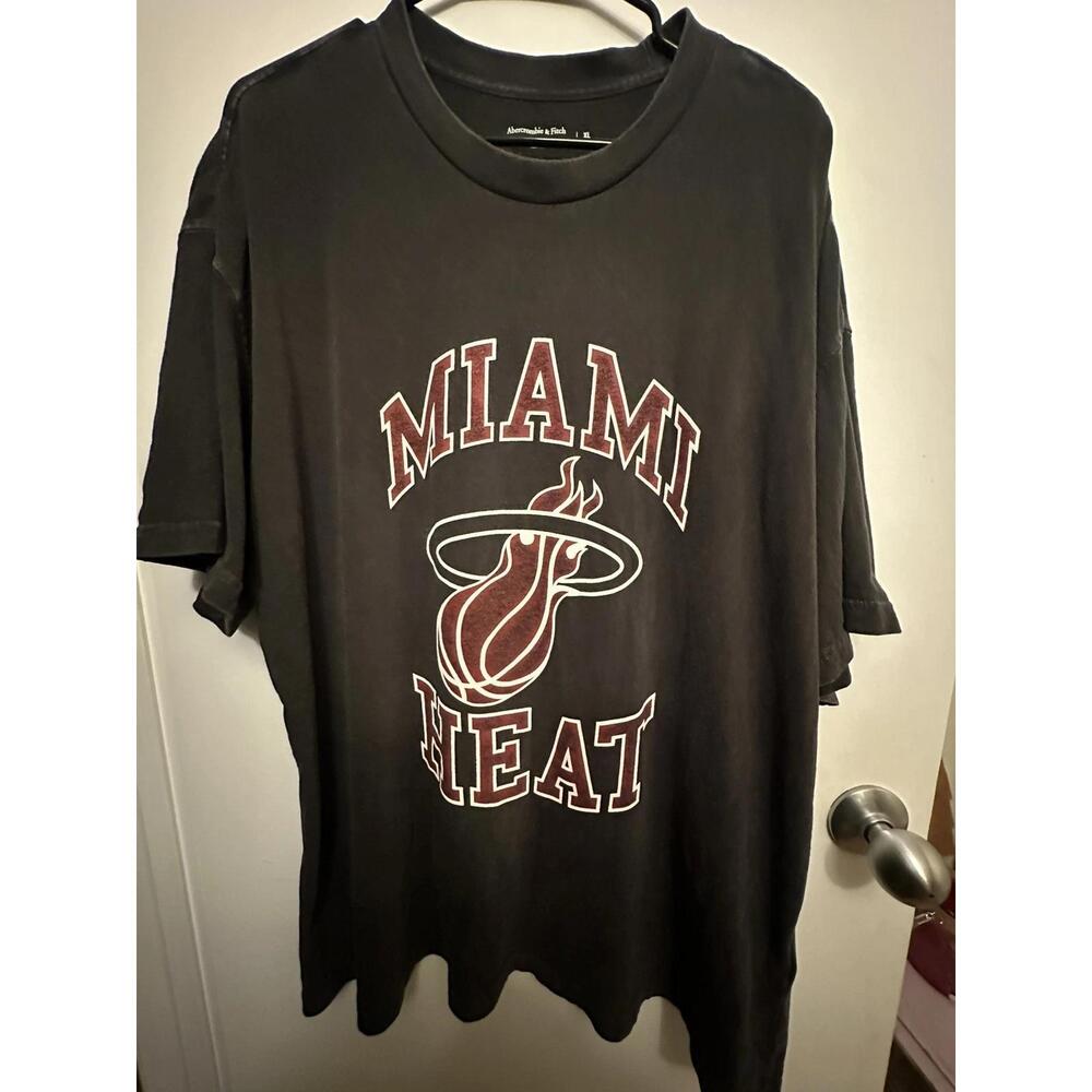 Abercrombie Miami Heat Soft Distressed Black Oversized Tee Crewneck Xl